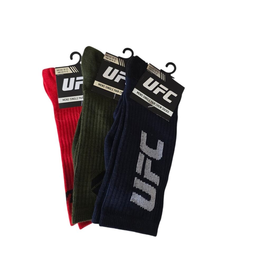 UFC Men's 3 Pair of Crew Socks 10-13 Shoe Size 6-12 NWT Red Blue Green